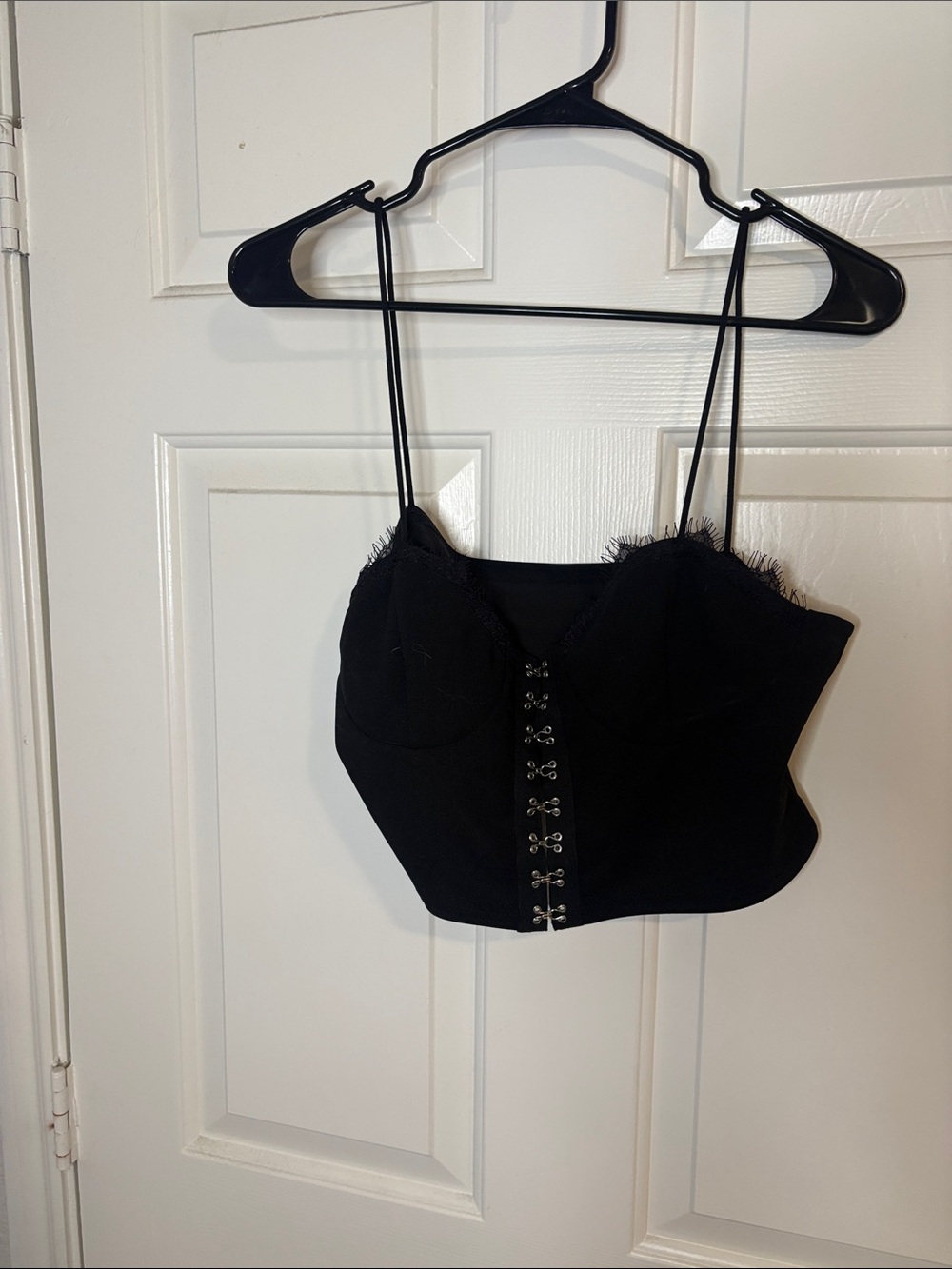 Black Lace-Trim Corset Crop Top - Women